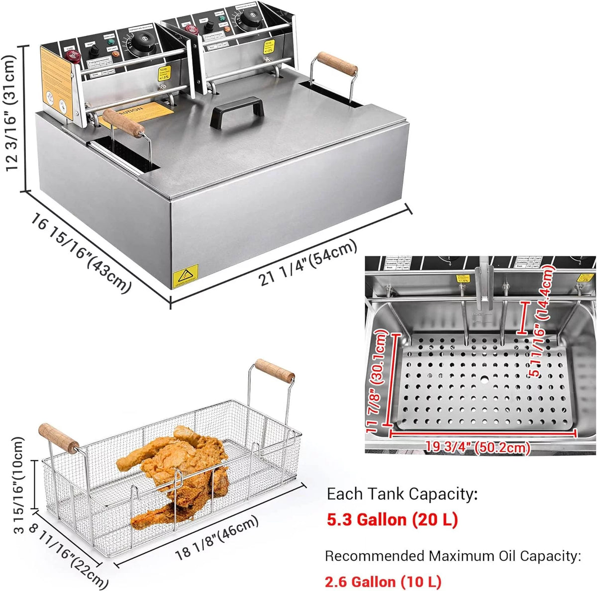 20L 5000W Electric Stainless Steel Deep Fryer with Basket P678601