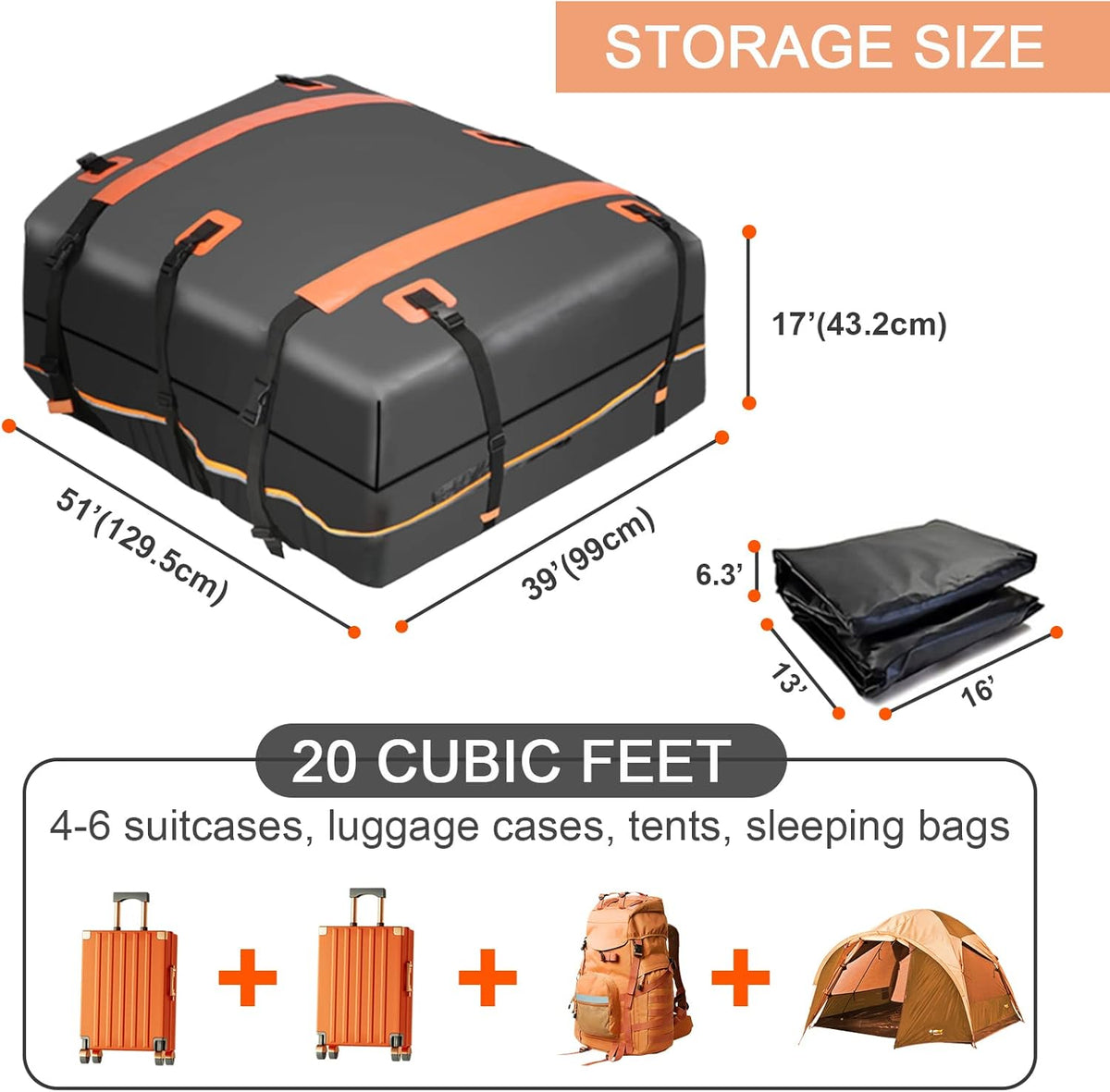 20 Cubic Feet Waterproof Soft Shell Rooftop Cargo Carrier with Reflective Strip and Anti-Slip Mat G245