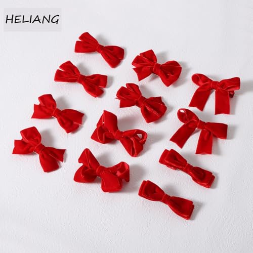 Red Christmas Velvet Ribbon Bow Hair Clips O64443