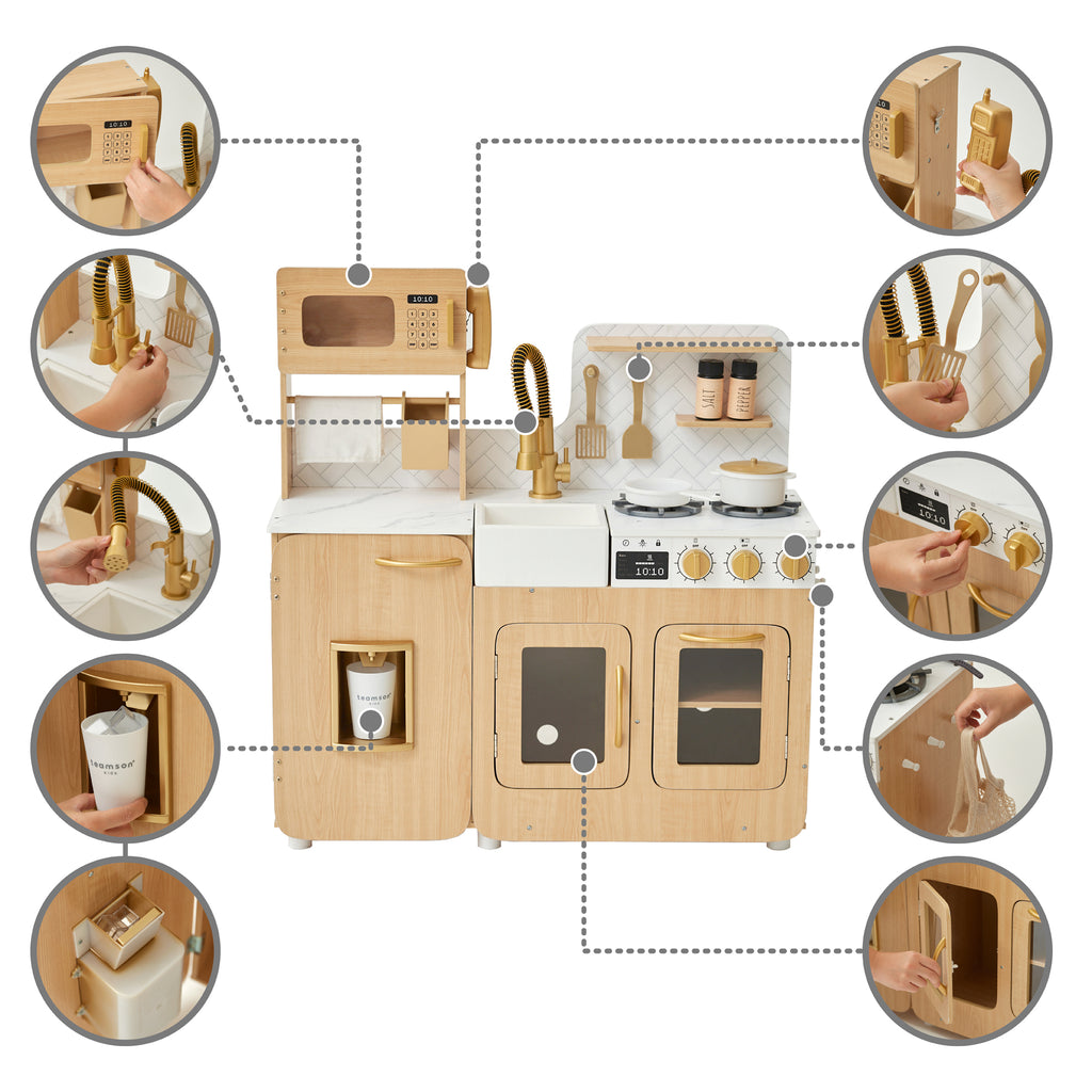 Medium Play Kitchen with Kitchen Accessories, Light Oak/White N6057