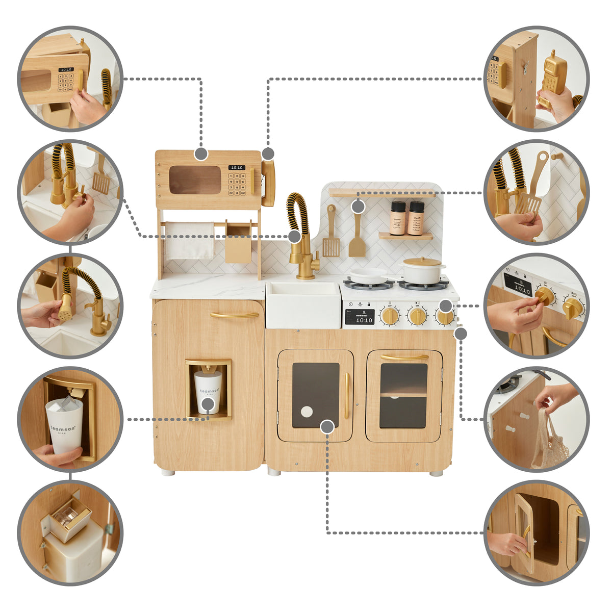 Medium Play Kitchen with Kitchen Accessories, Light Oak/White N6057