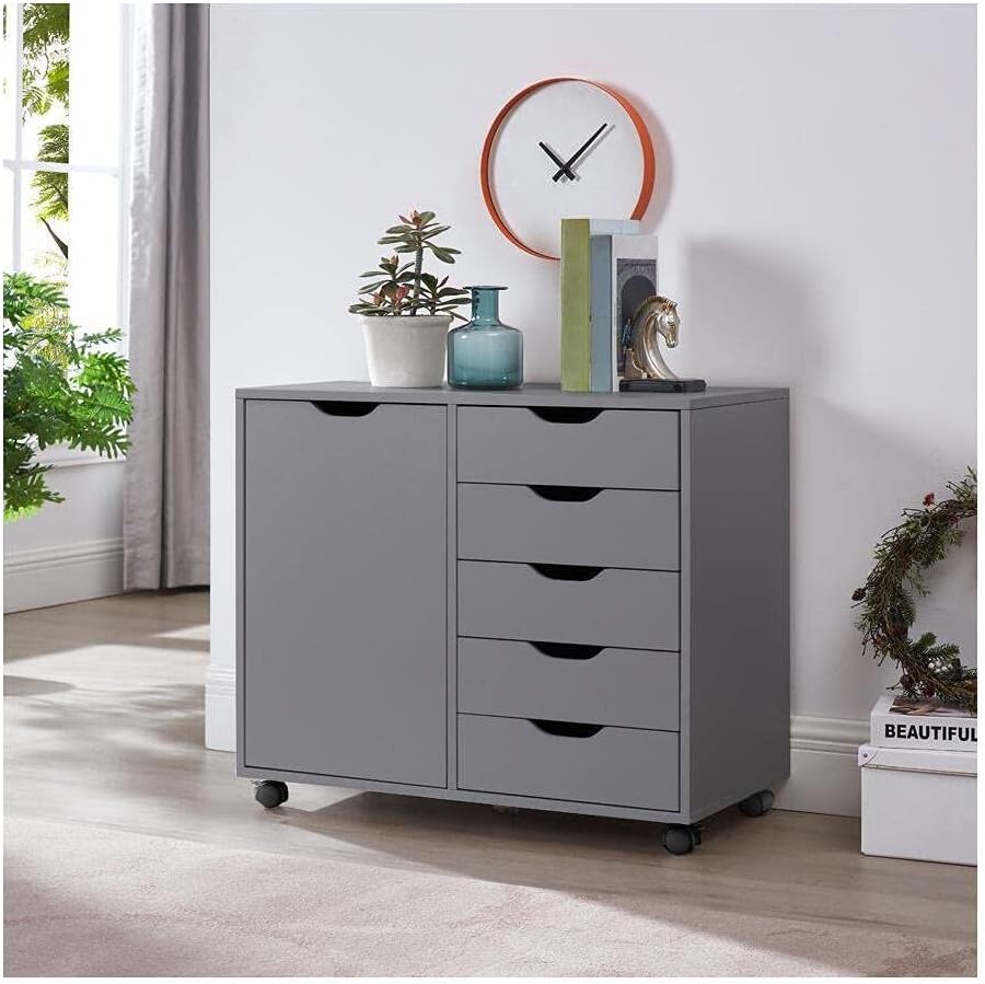 5-Drawer Black Office Storage Cabinet with Shelves R28967