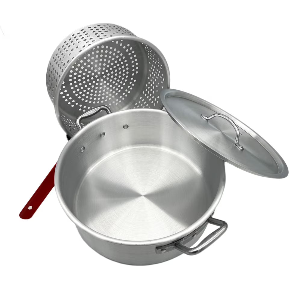 10.5 Qt. Aluminum Fryer Pot with Strainer Basket and Lid G929