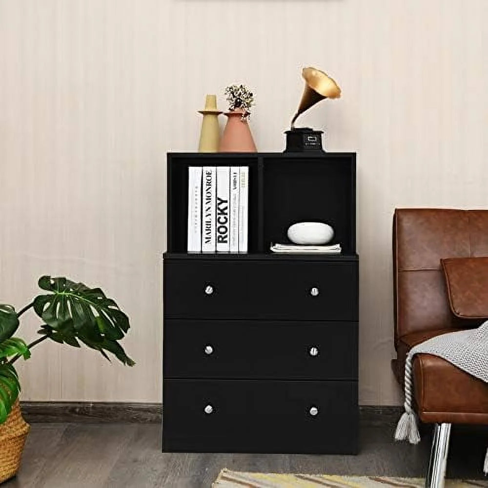 Black 3 Drawer 2 Cubby Dresser 24x16x37 Inch A81357