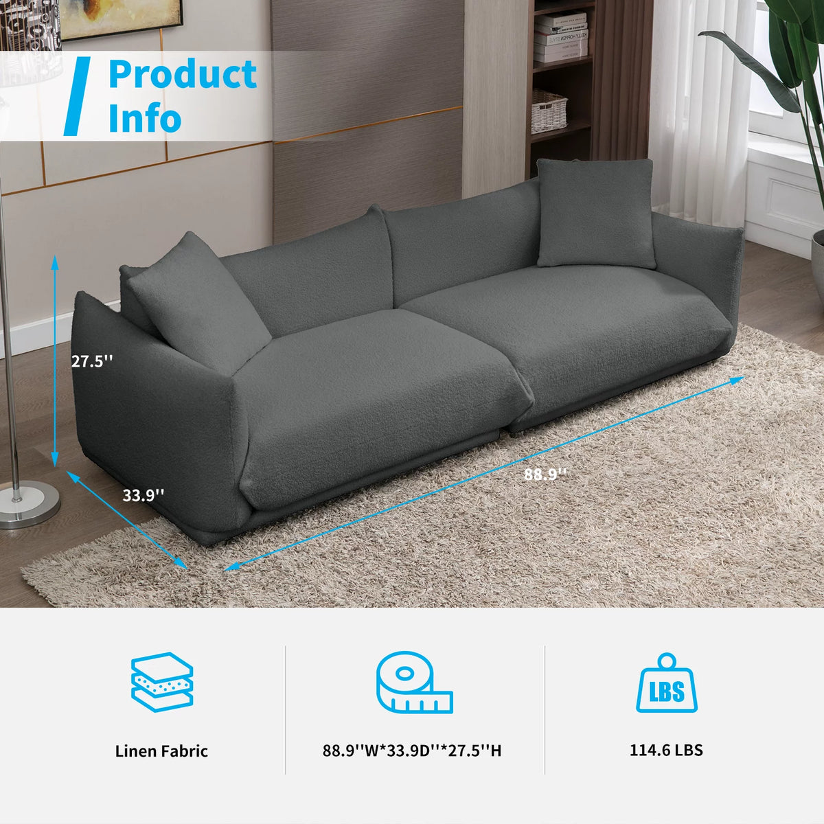 Dark Gray Lambswool Flared Arm Sofa A263765
