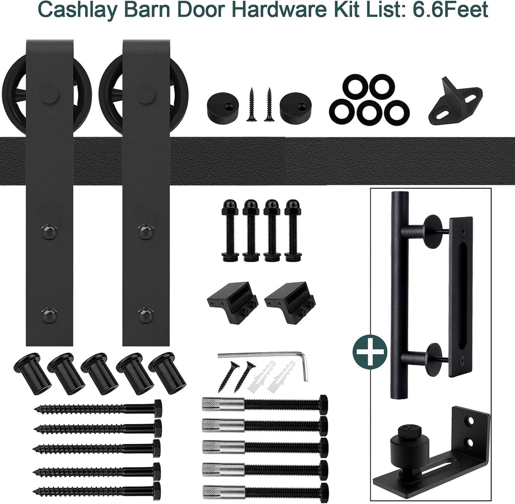 6.6FT Heavy Duty Sliding Door Hardware Kit with 12 Handle & Floor Guide R524