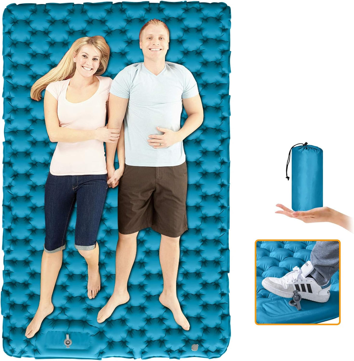 Double Camping Pad Self Inflating Sleeping Pad with Built-in Foot Press M588