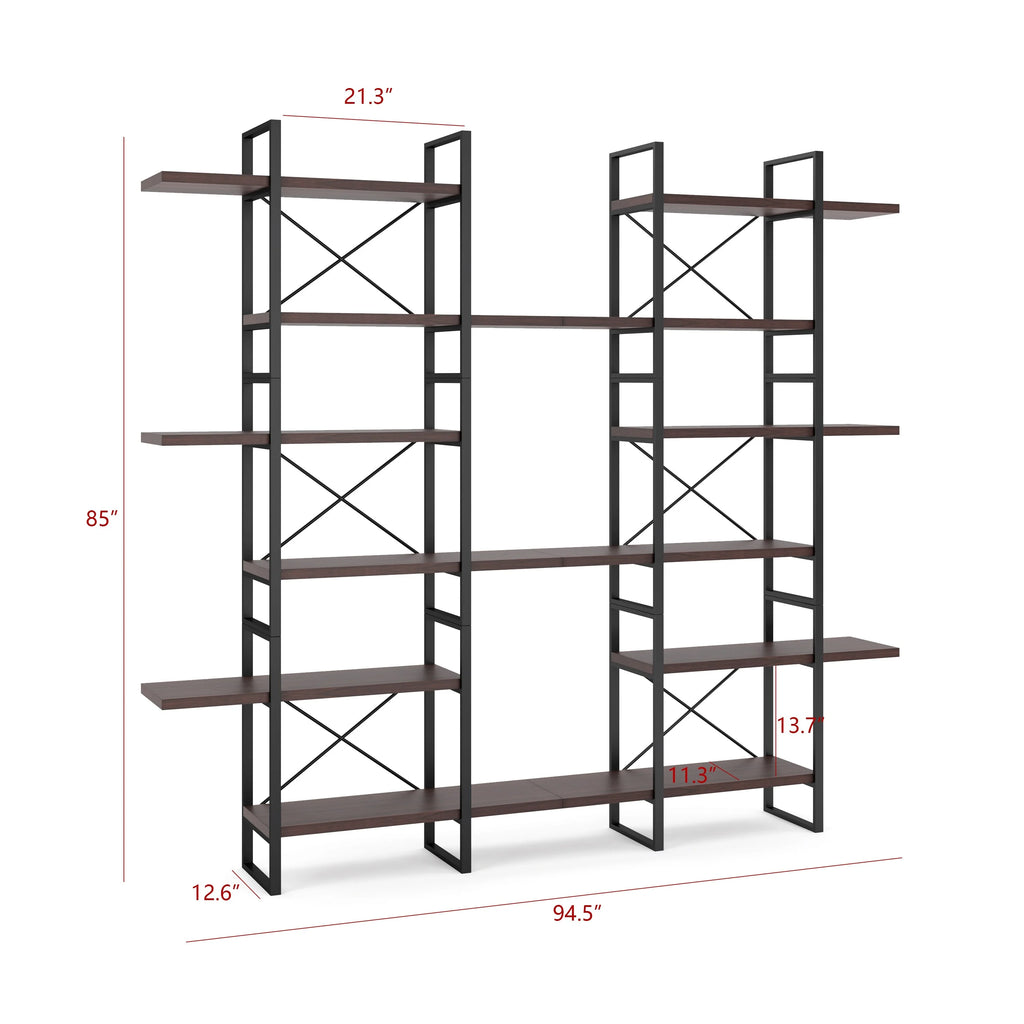 Dark Walnut 6-Tiers Industrial Bookcase H870622