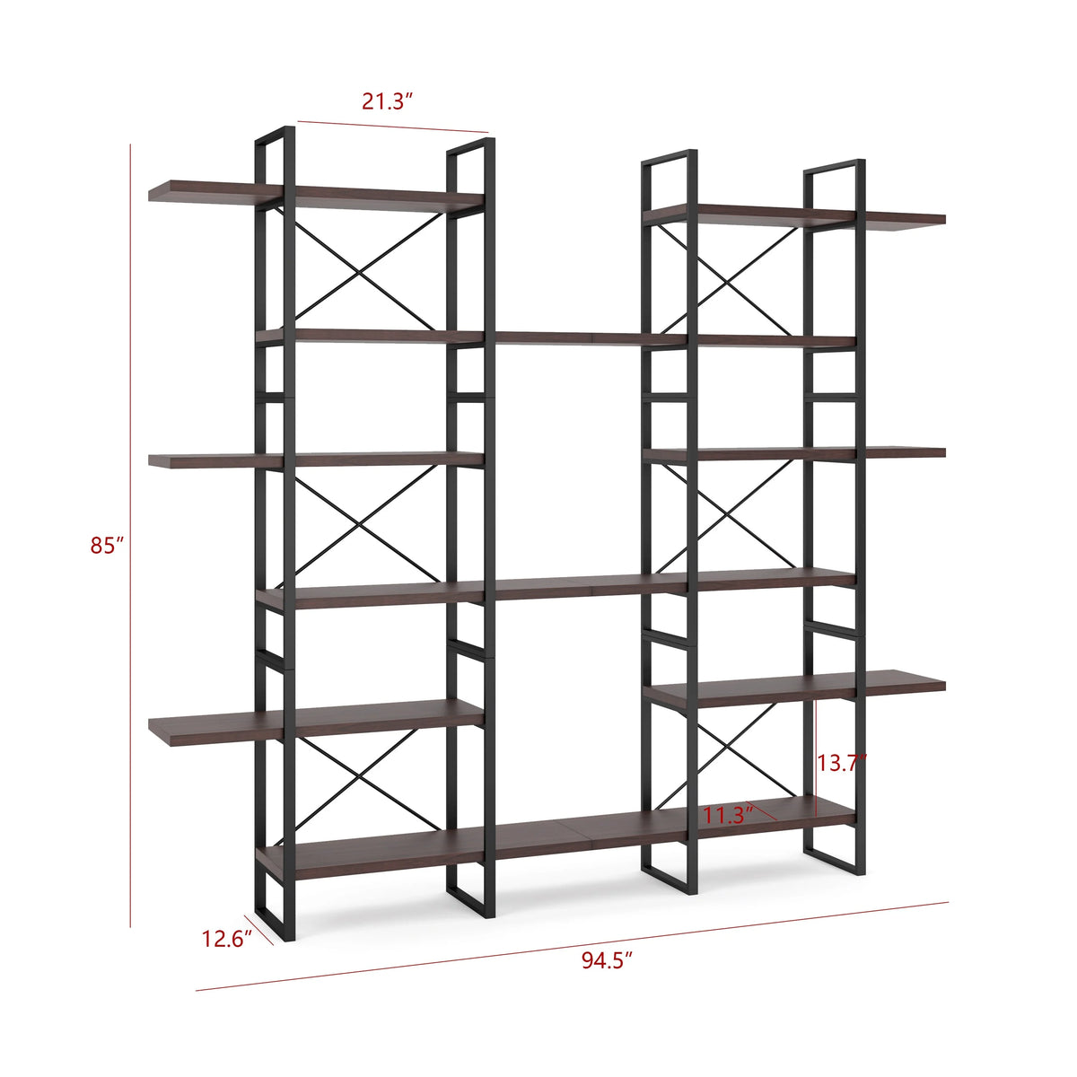 Dark Walnut 6-Tiers Industrial Bookcase H870622