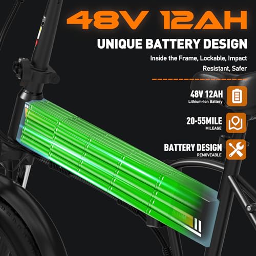 20" x4.0 Fat Tire Foldable Electric Bicycle with 750W Motor, 48V 12AH Removable Battery, 7 Gears G255414