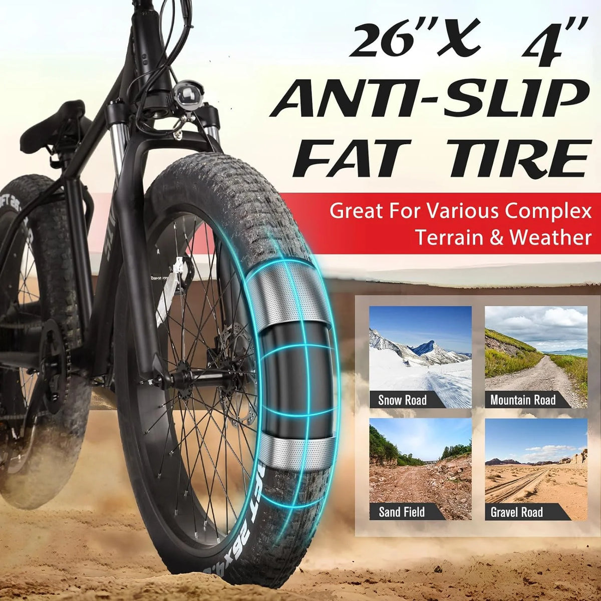 26" x 4.0 Fat Tire 1000W Electric Mountain Bicycle I4486