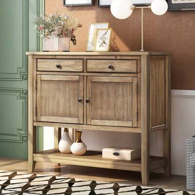 Brown Console Table with 2 Drawers, 2 Cabinets and 1 Shelf E810