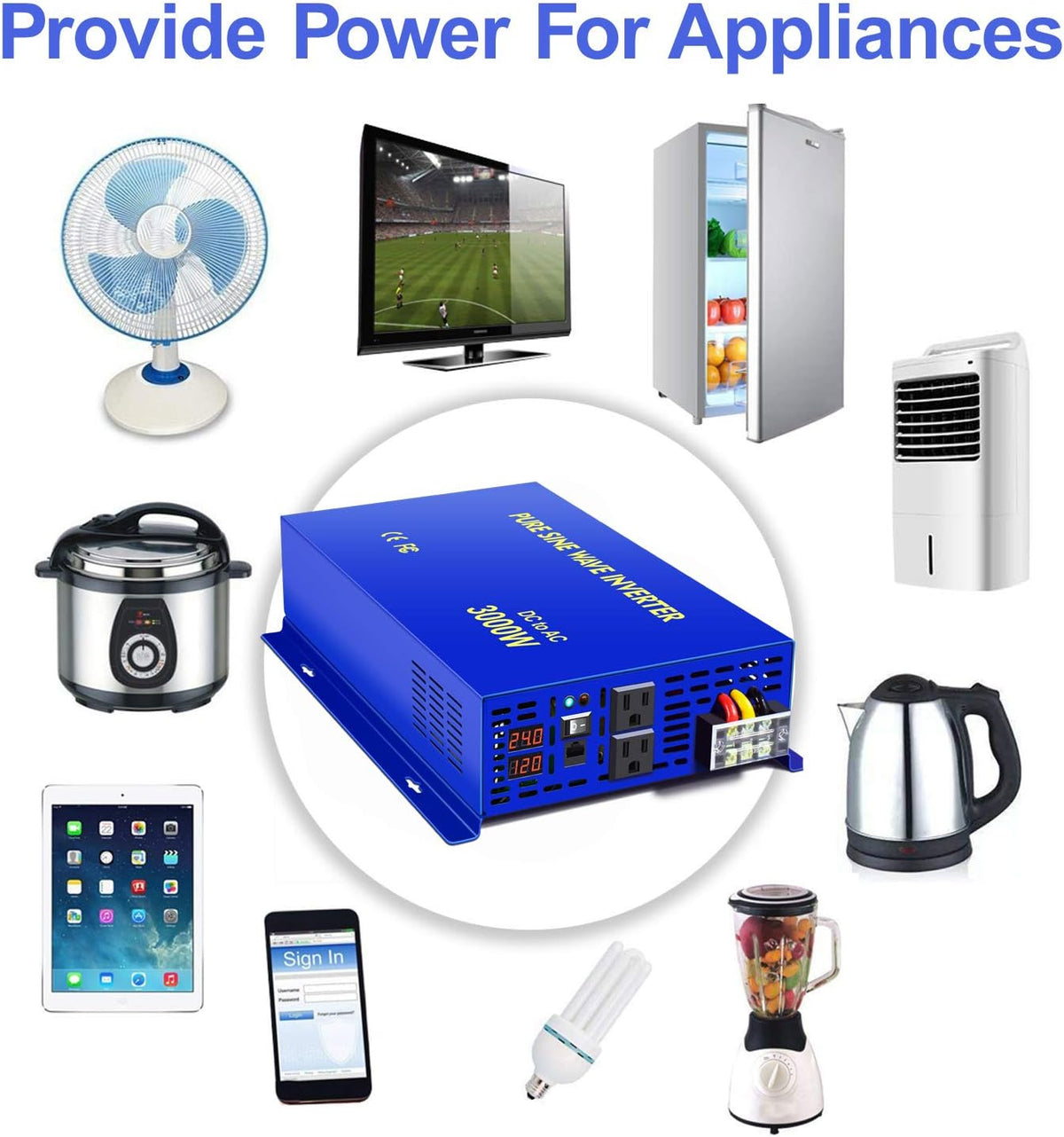 3000W Pure Sine Wave Power Inverter 24V DC to AC 120V with 15ft Cable Remote Switch Controller T67304