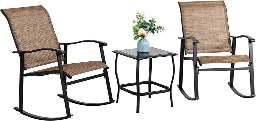3 Piece Rocking Bistro Set with Rocker Chairs and Coffee Table Light Grey C45106