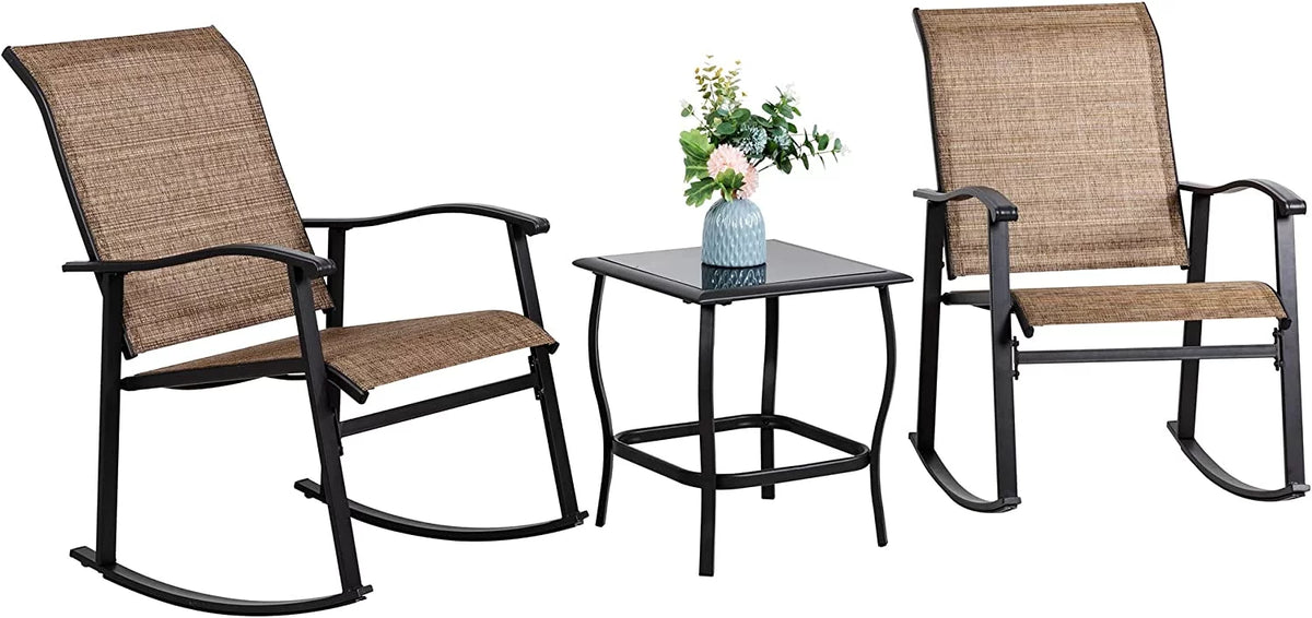 3 Piece Rocking Bistro Set with Rocker Chairs and Coffee Table Light Grey C45106