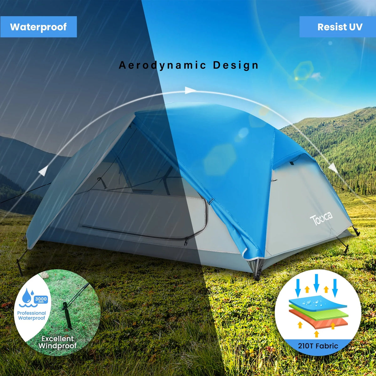 2-3 Person Waterproof Pop Up Camping Tent with Sun Shade K3039