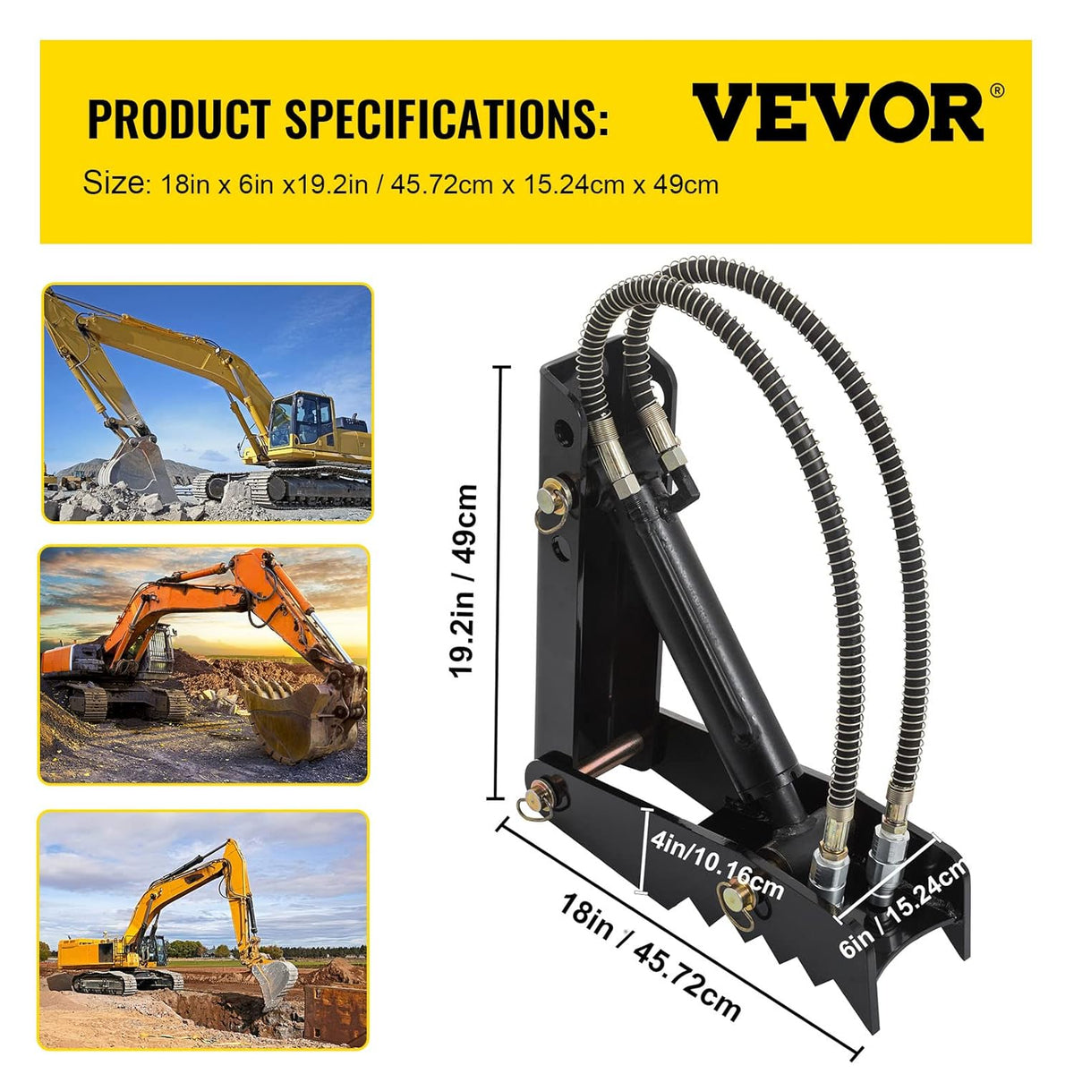 18 Hydraulic Backhoe Thumb, Black Steel Weld On Thumb with Hydraulic Cylinder Z760496