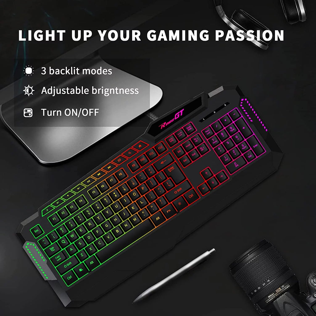 114 Keys Full Size Wired Rainbow LED Backlit Quiet Computer Keyboard with Wrist Rest Z746276