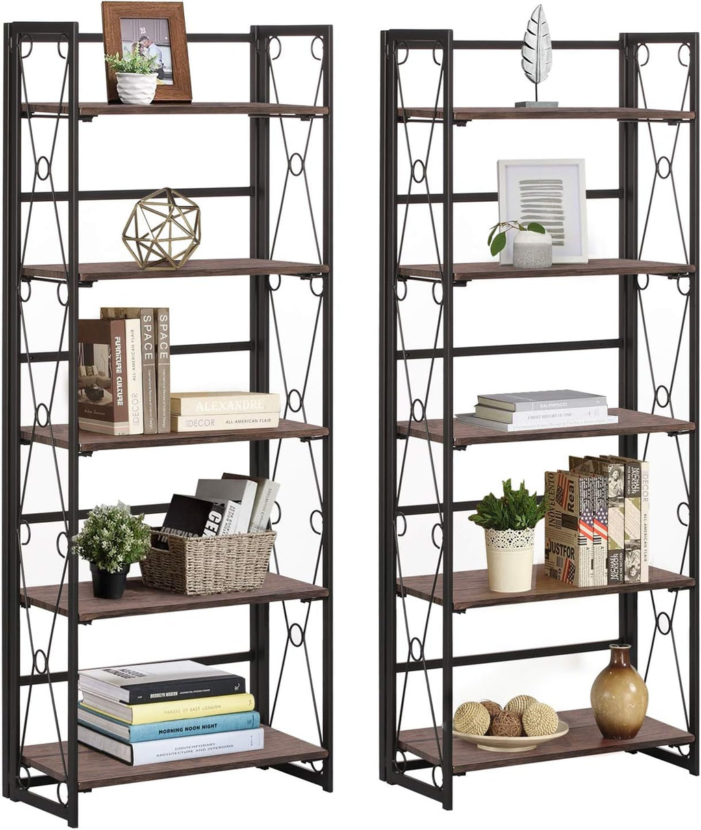5 Tier Dark Brown Metal Frame Bookshelf W834