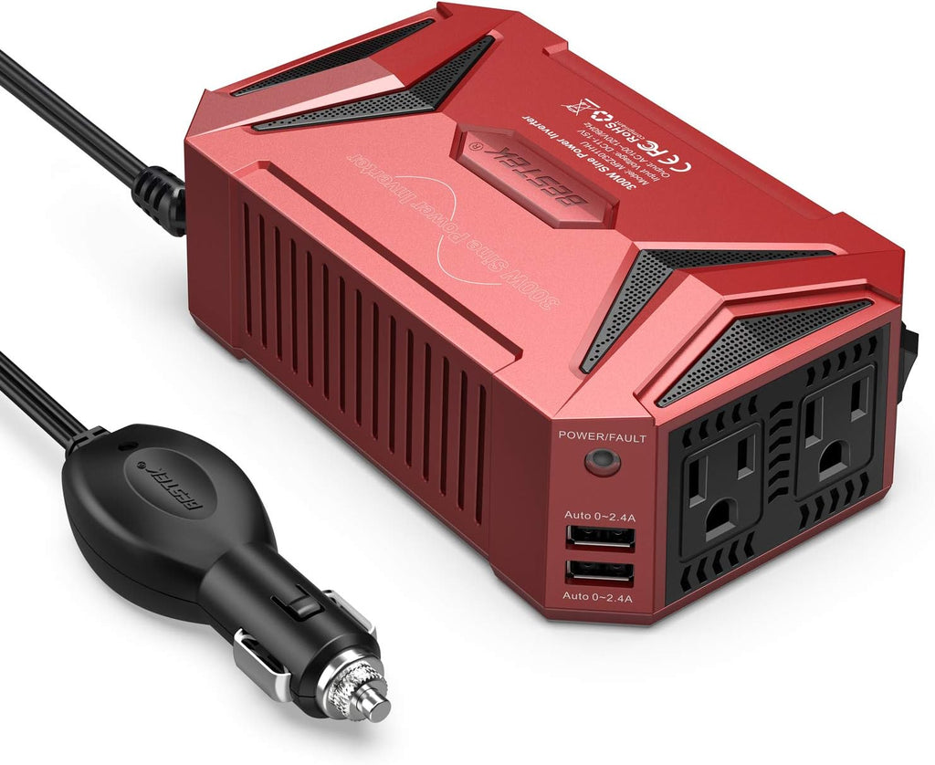 300Watt Pure Sine Wave Power Inverter Car Adapter DC 12V to AC 110V with 4.2A Dual Smart USB Ports Pack of 2 A334828