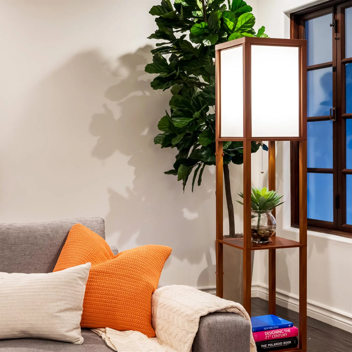 Standing Tower Floor Lamp with Shelves N121747