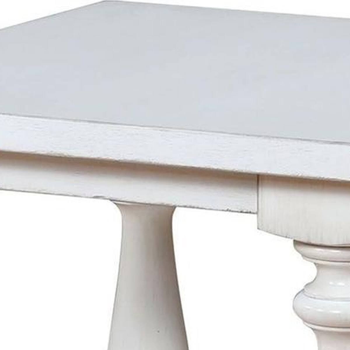 White Wooden End Table with Shelf and Turned Legs P3325