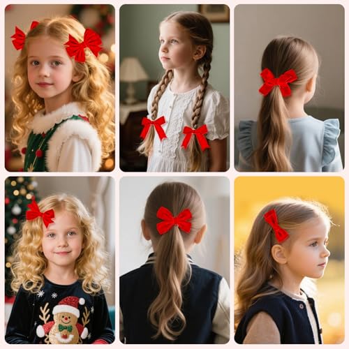 Red Christmas Velvet Ribbon Bow Hair Clips O64443