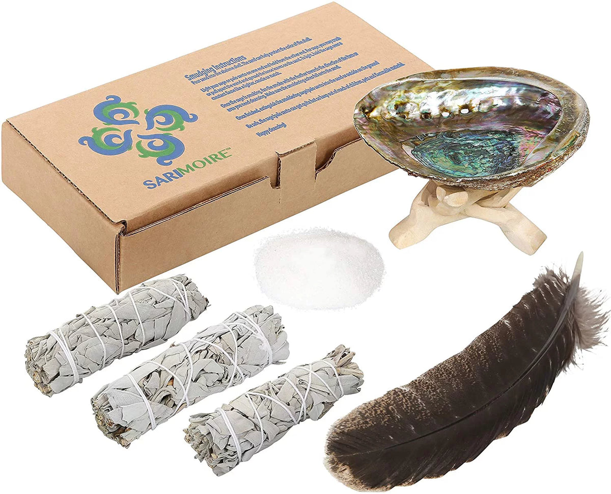 White Sage Smudge Sticks with Abalone Shell Tripod Stand Feather and White Sand N624728