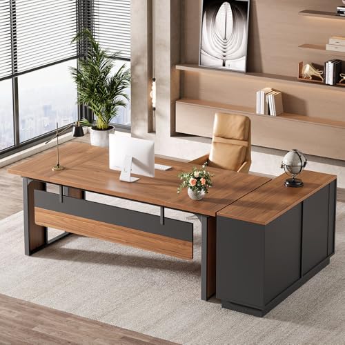 L-Shaped Executive Desk with Drawers Cabinet and Storage Shelves Z366