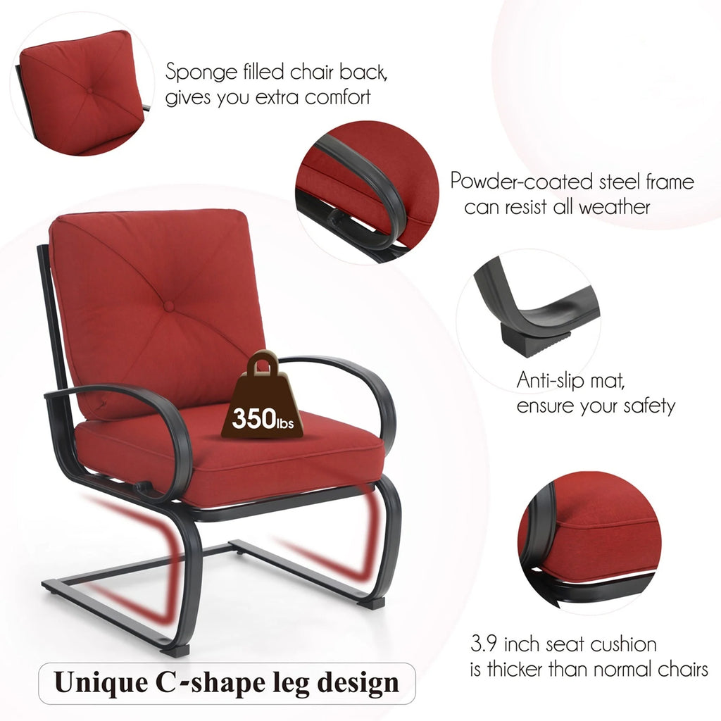 Set of 2 Outdoor Dining Chairs with Cushions, Black&Red E491