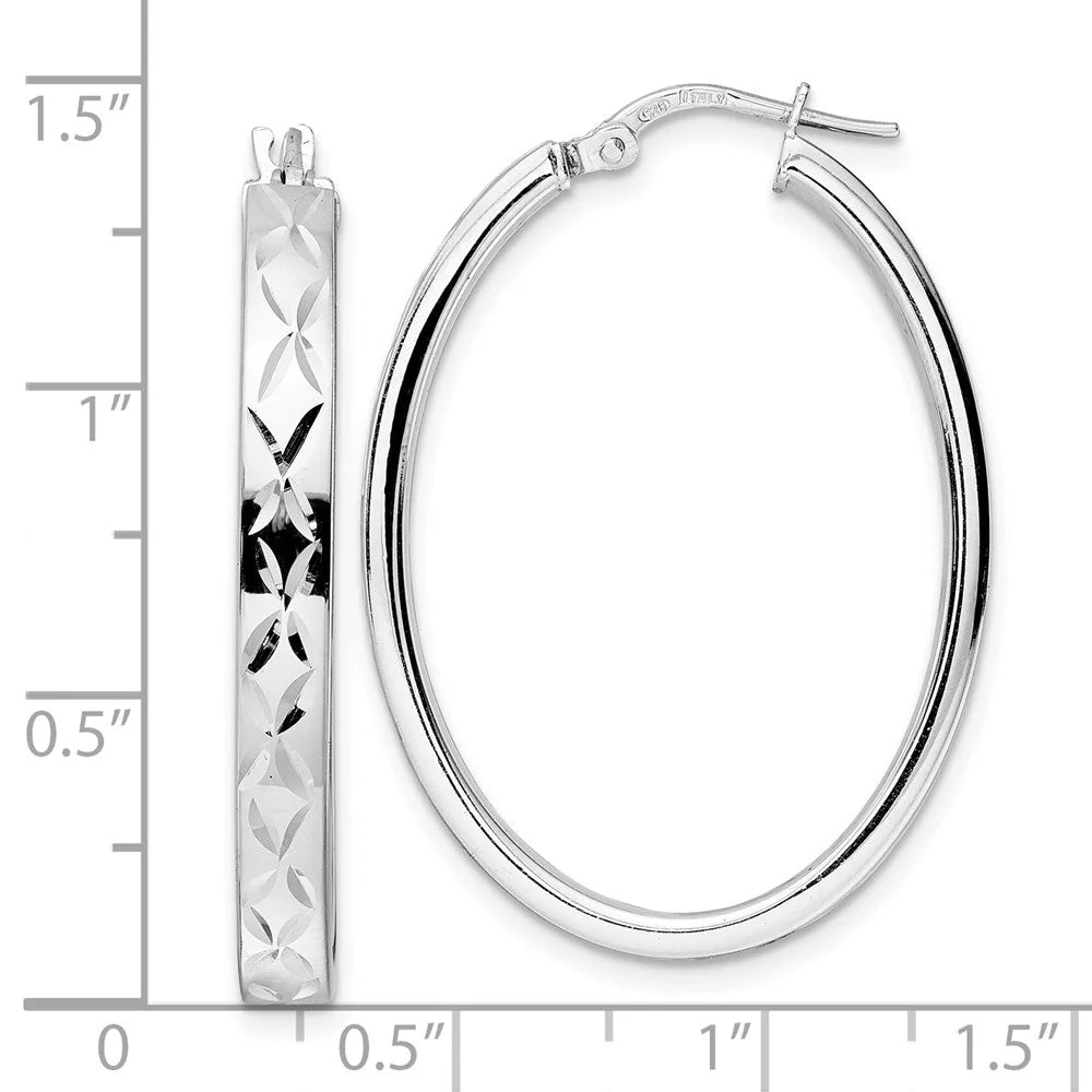 925 Sterling Silver Oval Hoop Earrings D57584