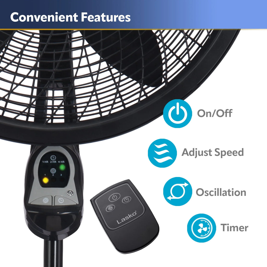 18 Oscillating Pedestal Fan with Remote, 3 Speeds, Black A58093