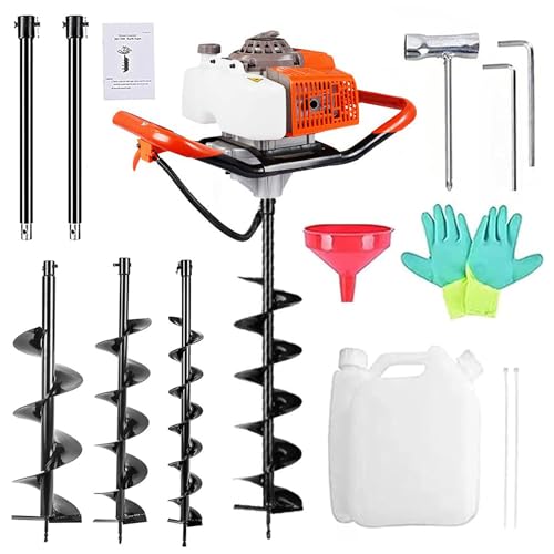 72cc Gas Powered Earth Auger with Three Drill Bit 4" 6" 8" and Three Extension Rods 8" 12" 20" N104058