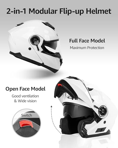 Modular Full Face Motorcycle Helmet with Flip Up Dual Visor V7612