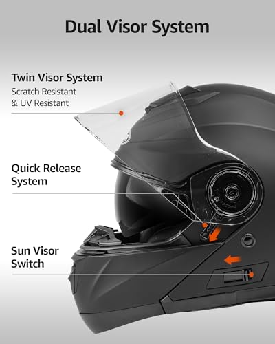 Modular Full Face Motorcycle Helmet with Flip Up Dual Visor V7612