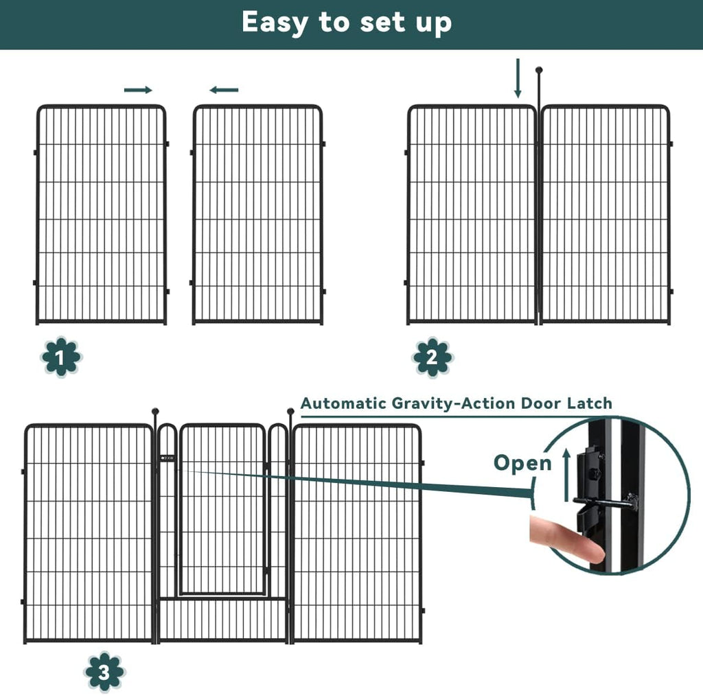 Black 7 Panels+1 Gate Metal Fence K18375