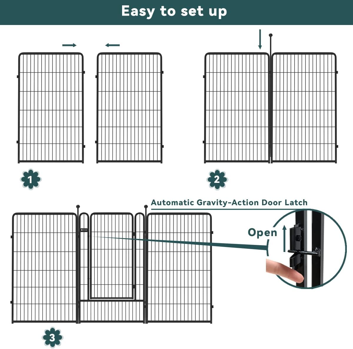 Black 7 Panels+1 Gate Metal Fence K18375