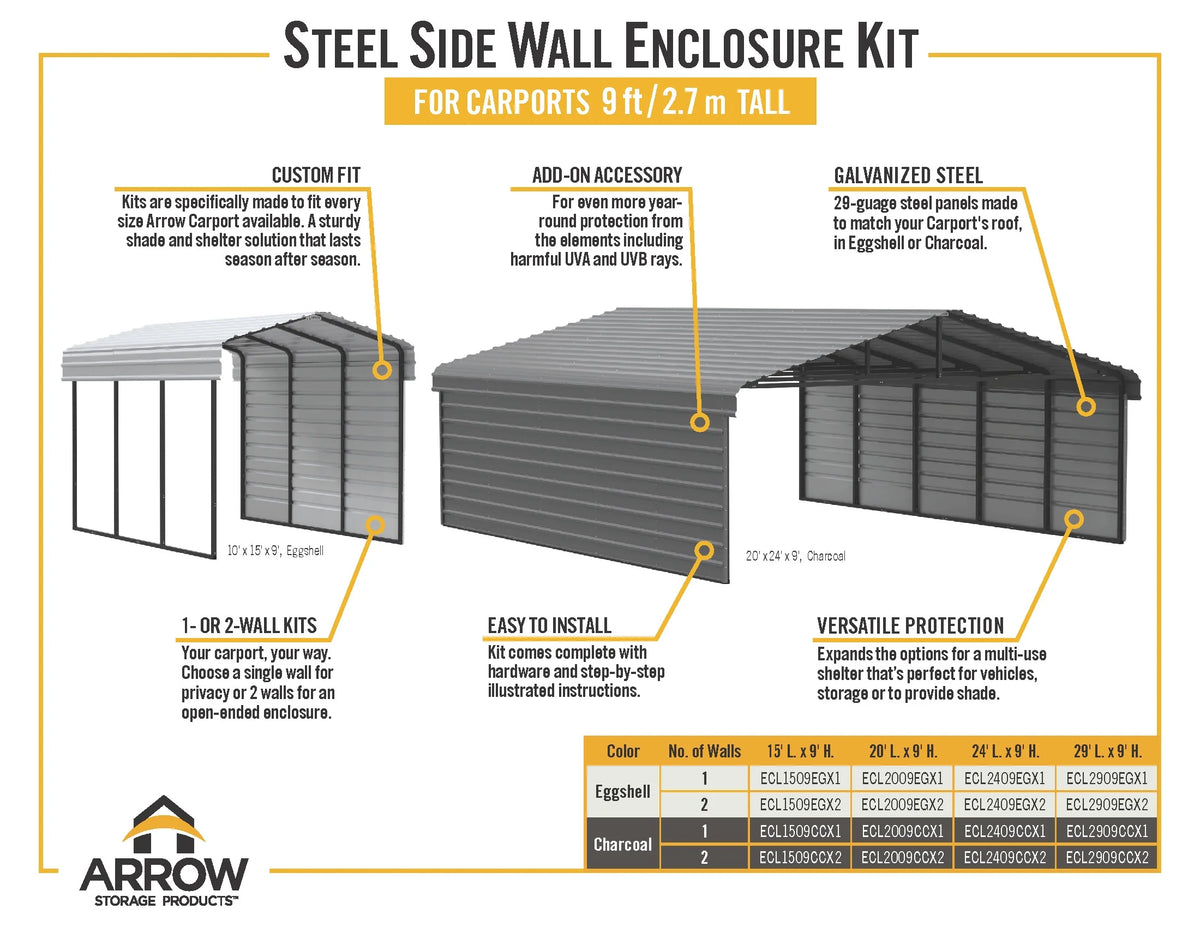 Galvanized Steel Carport Kit, 20' x 24' x 9', Charcoal F104