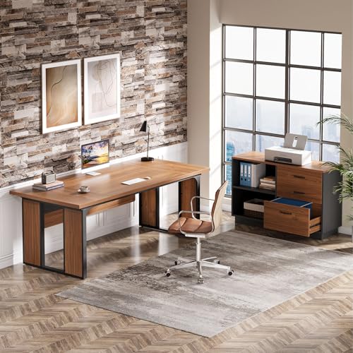 L-Shaped Executive Desk with Drawers Cabinet and Storage Shelves Z366
