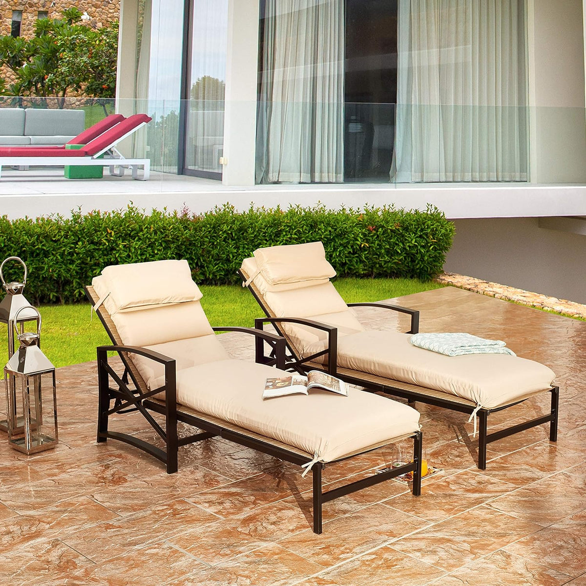 2 Piece Patio Chaise Lounge Chair Set with Cushions G2704