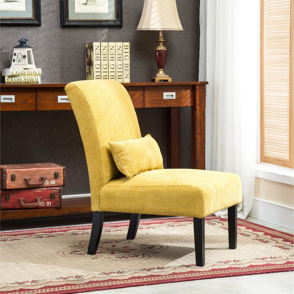Fabric Armless Accent Chair with Kidney Pillow K59187