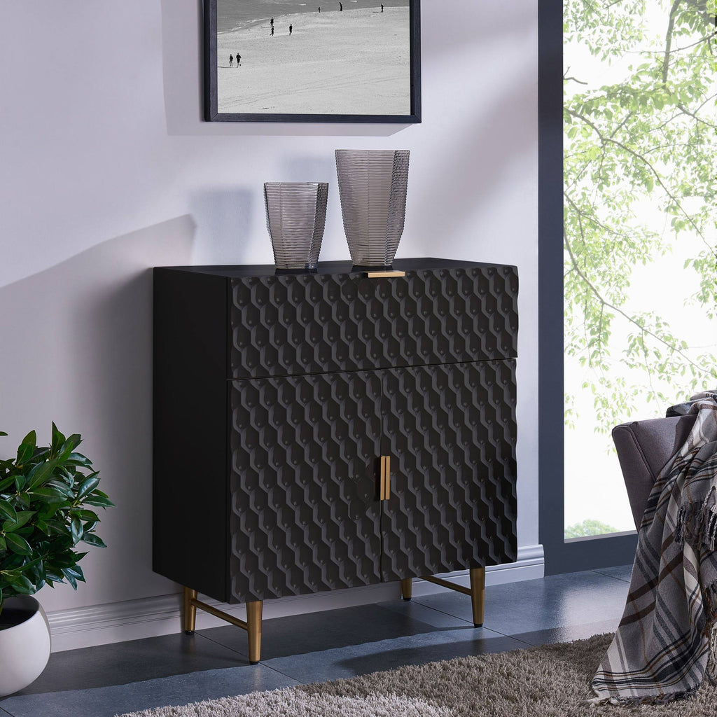 Glossy Black 1-Drawer Small Cabinet Y837