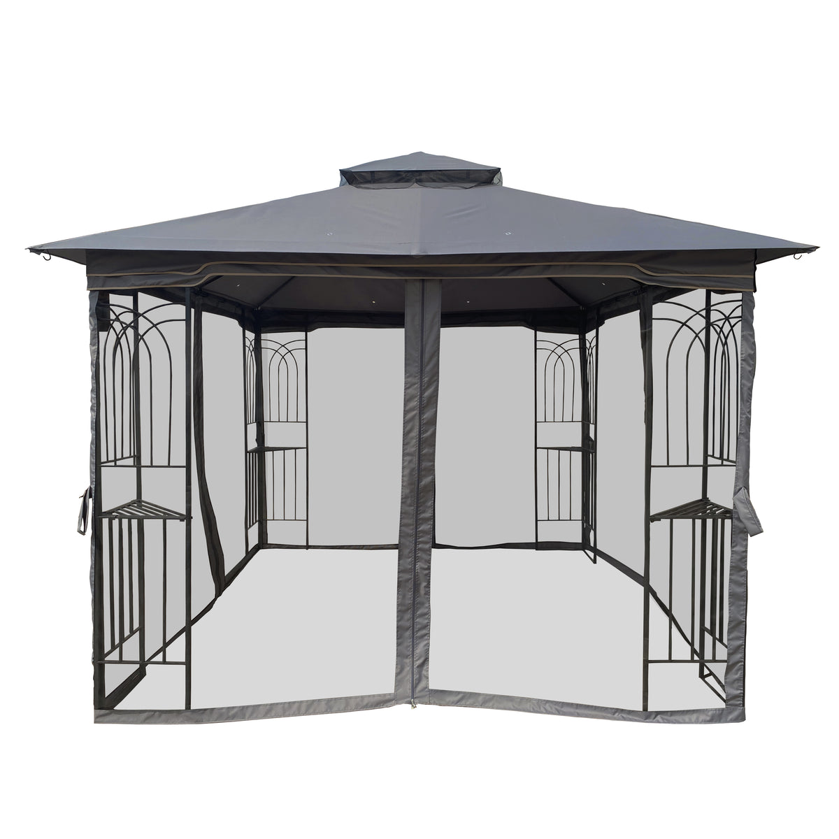 10' x 10' Outdoor Patio Gazebo Canopy Shelter with Ventilated Double Roof And Mosquito Net, Gray H80309