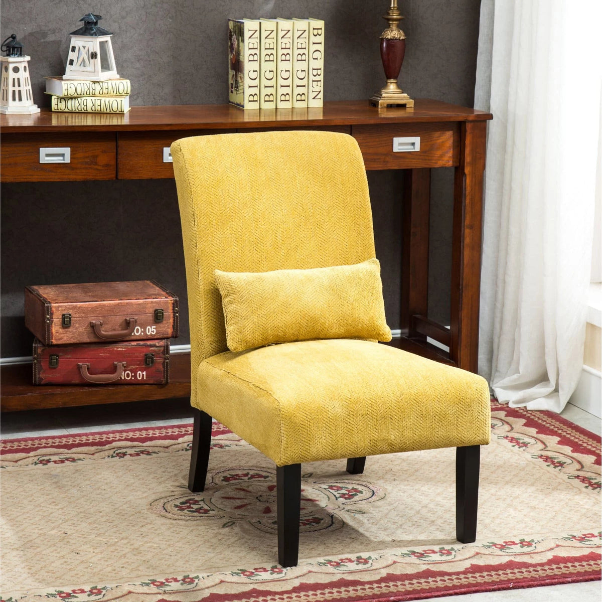 Fabric Armless Accent Chair with Kidney Pillow K59187