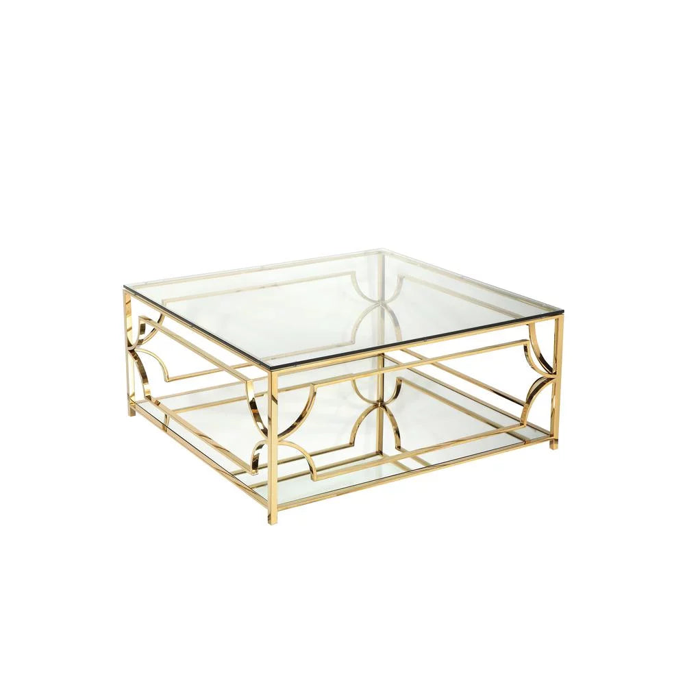 Square Metal and Glass Coffee Table in Polish Gold T123