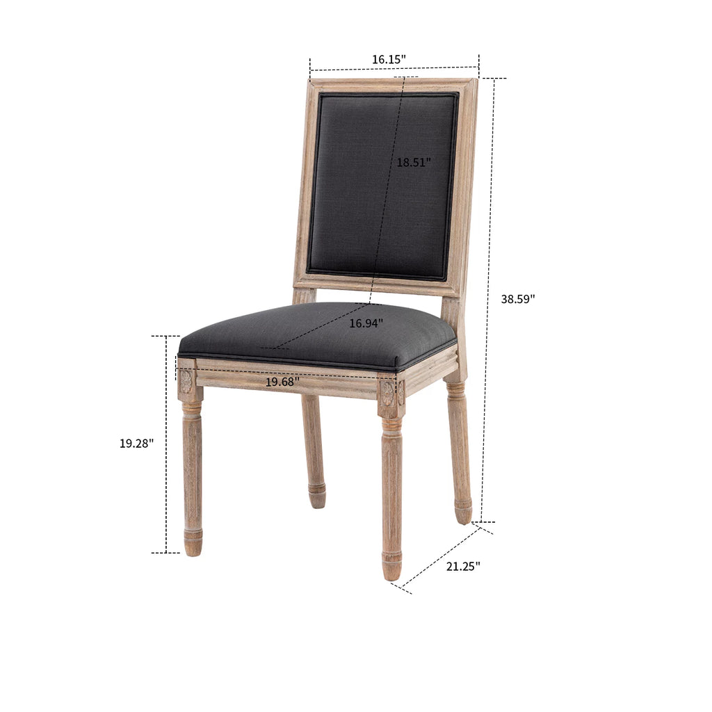 Grey Linen Upholstered Dining Chair Set of 2 with Wooden Legs B331
