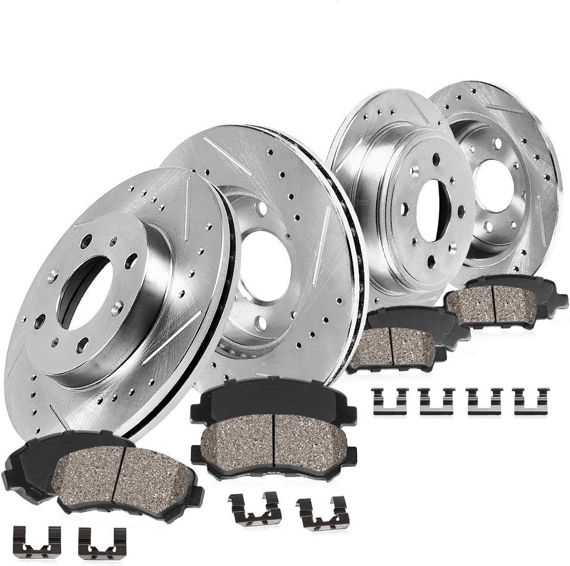 FRONT 260mm + REAR 259mm D/S 4 Lug Rotors + Brake Pads + Clips J845