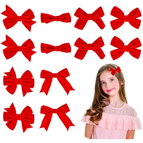 Red Christmas Velvet Ribbon Bow Hair Clips O64443