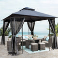 10' x 10' Outdoor Patio Gazebo Canopy Shelter with Ventilated Double Roof And Mosquito Net, Gray H80309