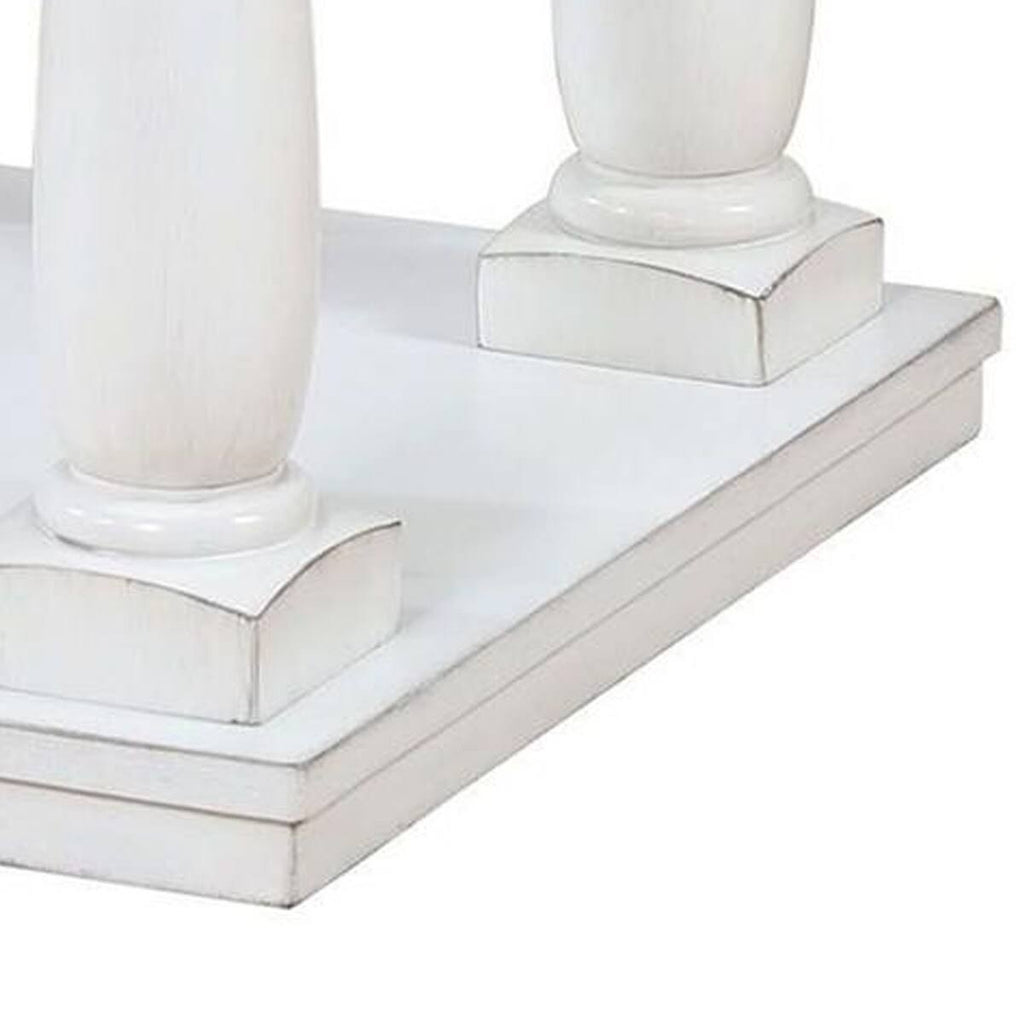 White Wooden End Table with Shelf and Turned Legs P3325
